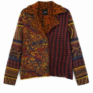 Desigual Multicolor Geometric Print Thick Knit Jacket M
